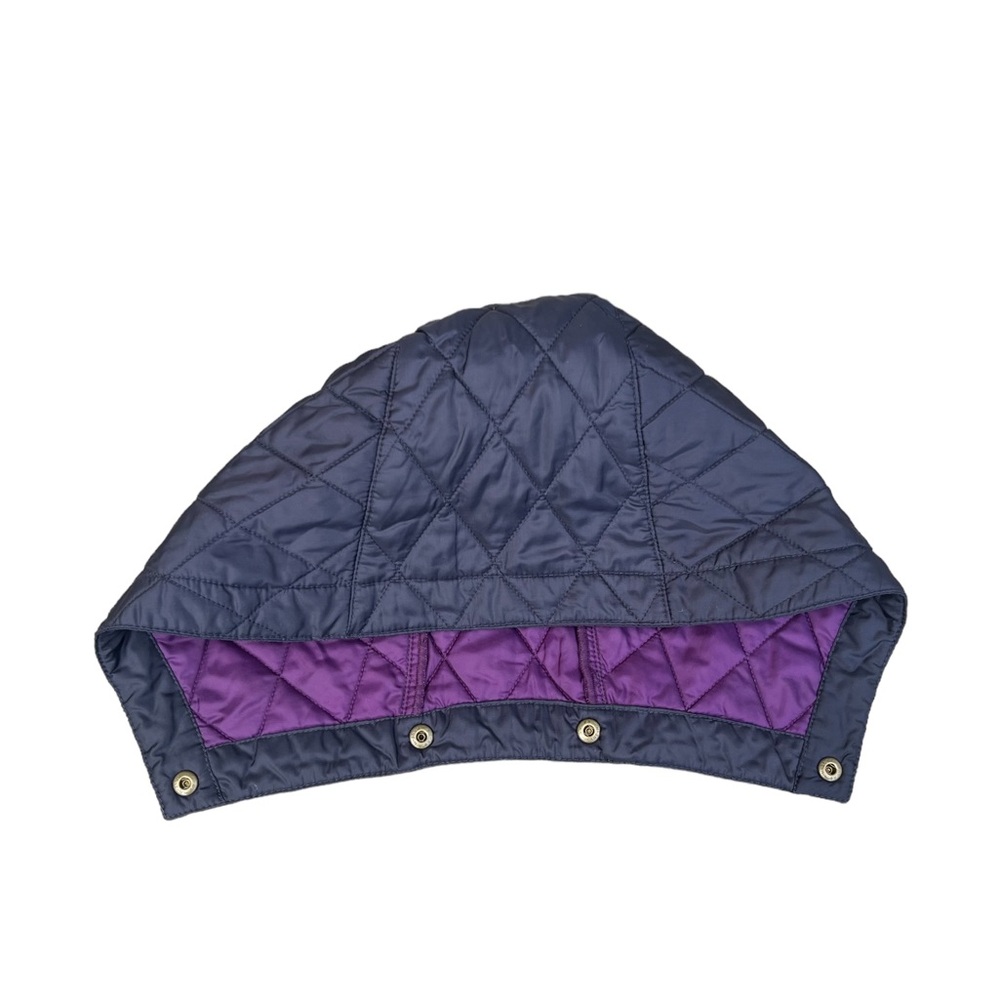 Barbour Replacement Hood Blue Quilted Nylon Snap Attachment Purple Interior